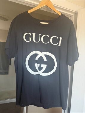 Gucci Black Tee with White Logo